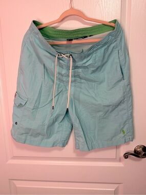Polo by Ralph Lauren Light Aqua Swim Trunks with Green Waistband